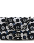 Satin Sequin Embellished Flower Mini Rectangular Flap Black White Blue