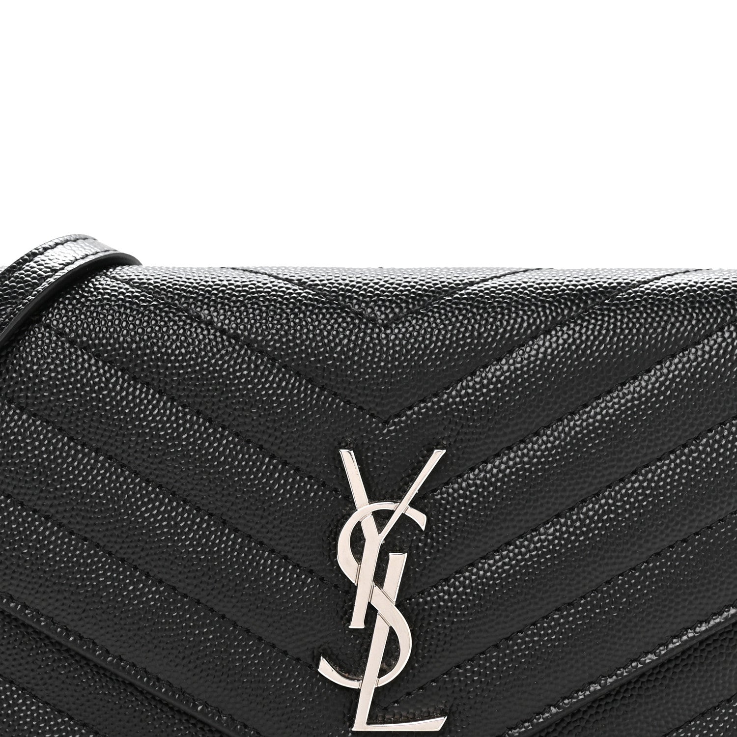 Grain De Poudre Matelasse Chevron Monogram Envelope Chain Wallet Black