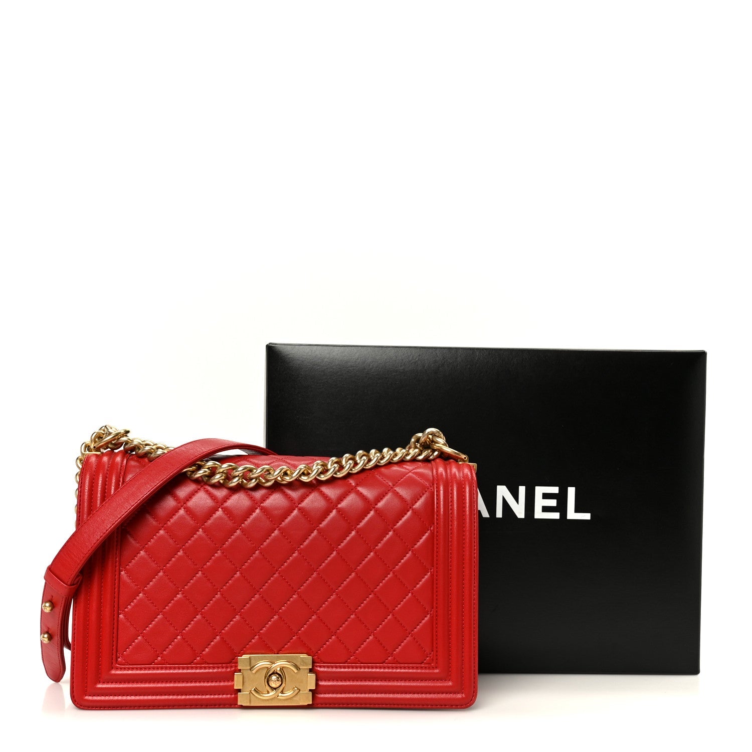 Lambskin Quilted New Medium Boy Flap Red