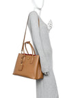 Saffiano Cuir Medium Double Bag Caramel Fuoco