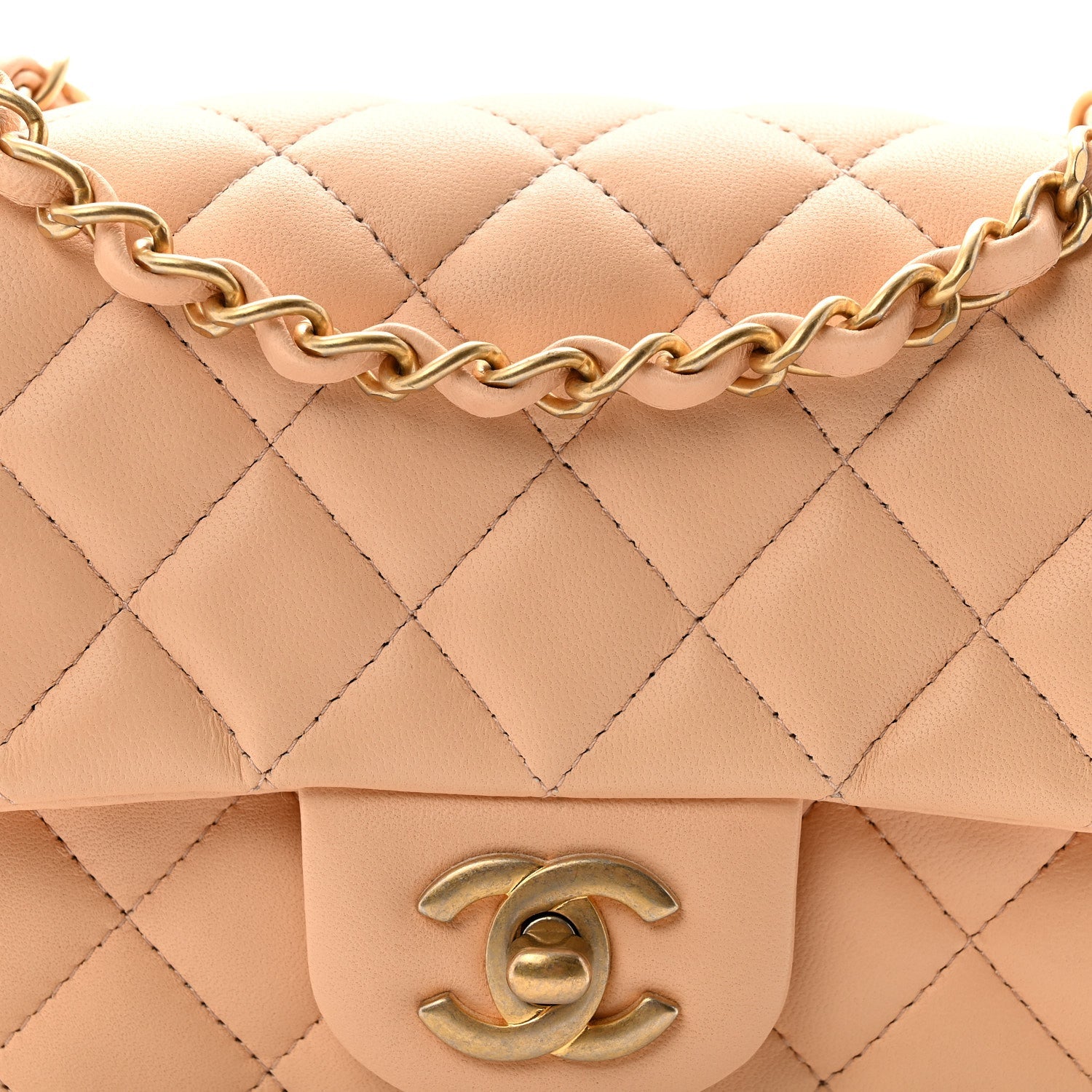 Lambskin Quilted Mini Rectangular Flap Beige