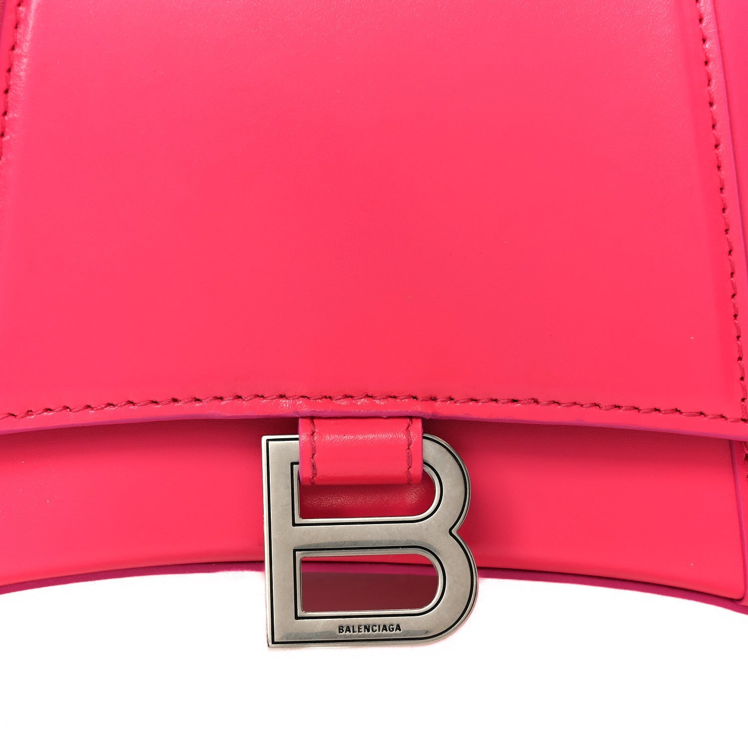 Shiny Box Calfskin Small Hourglass Top Handle Bag Acid Fuchsia