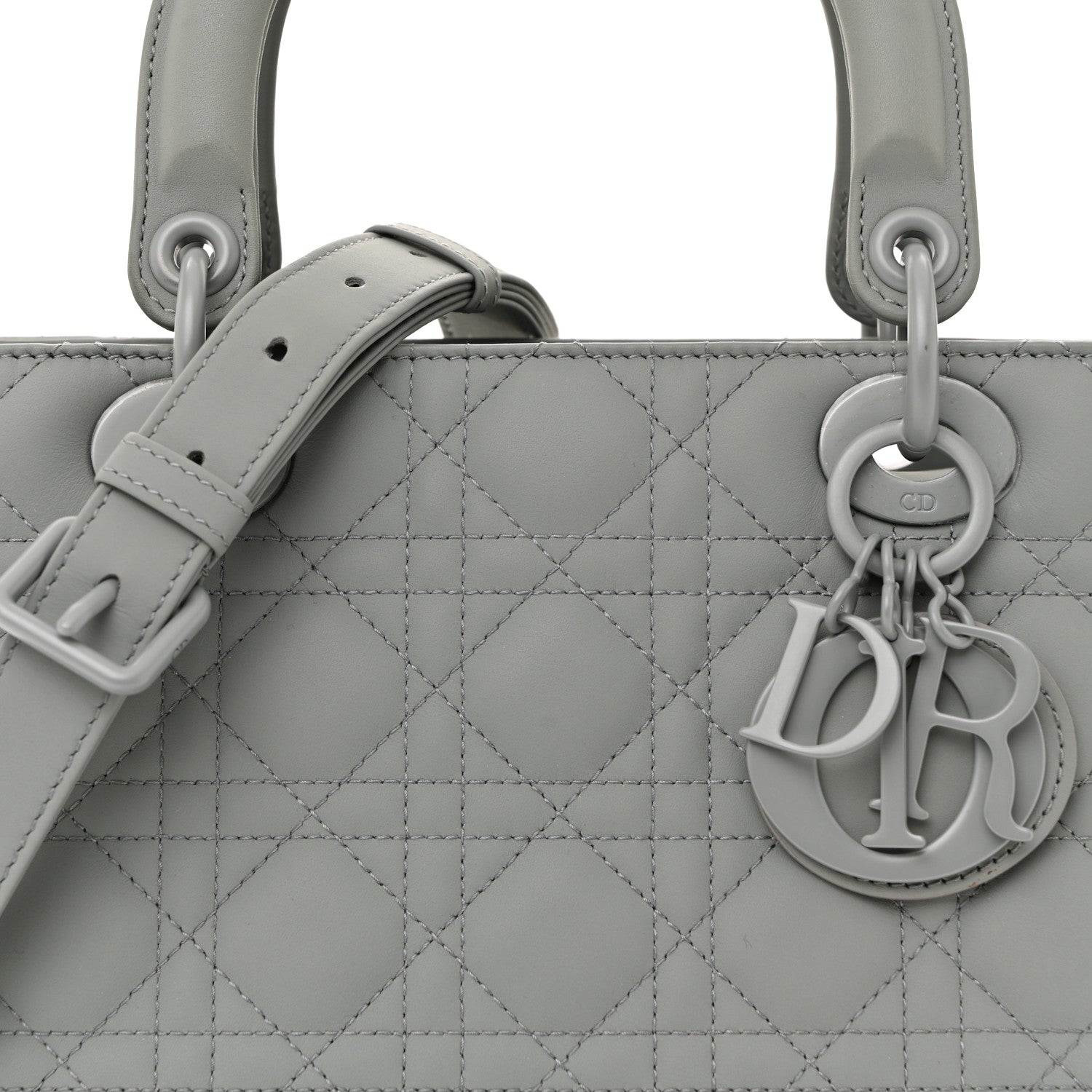 Ultra Matte Calfskin Cannage Medium Lady D1OR Grey Stone
