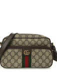 GG Supreme Monogram Textured Dollar Calfskin Web Small Ophidia Convertible Shoulder Bag Beige Ebony New Acero