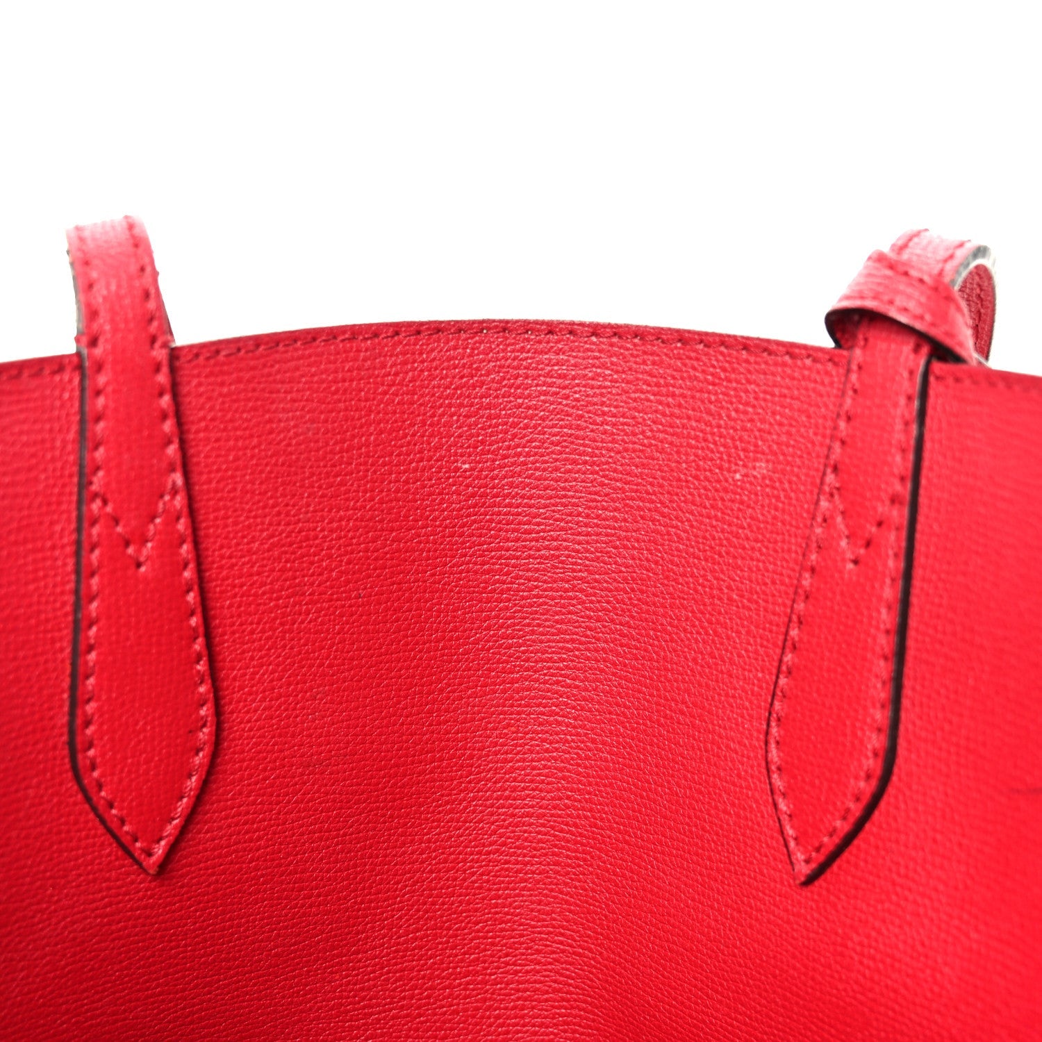 Grainy Calfskin Haymarket Check Medium Reversible Tote Red
