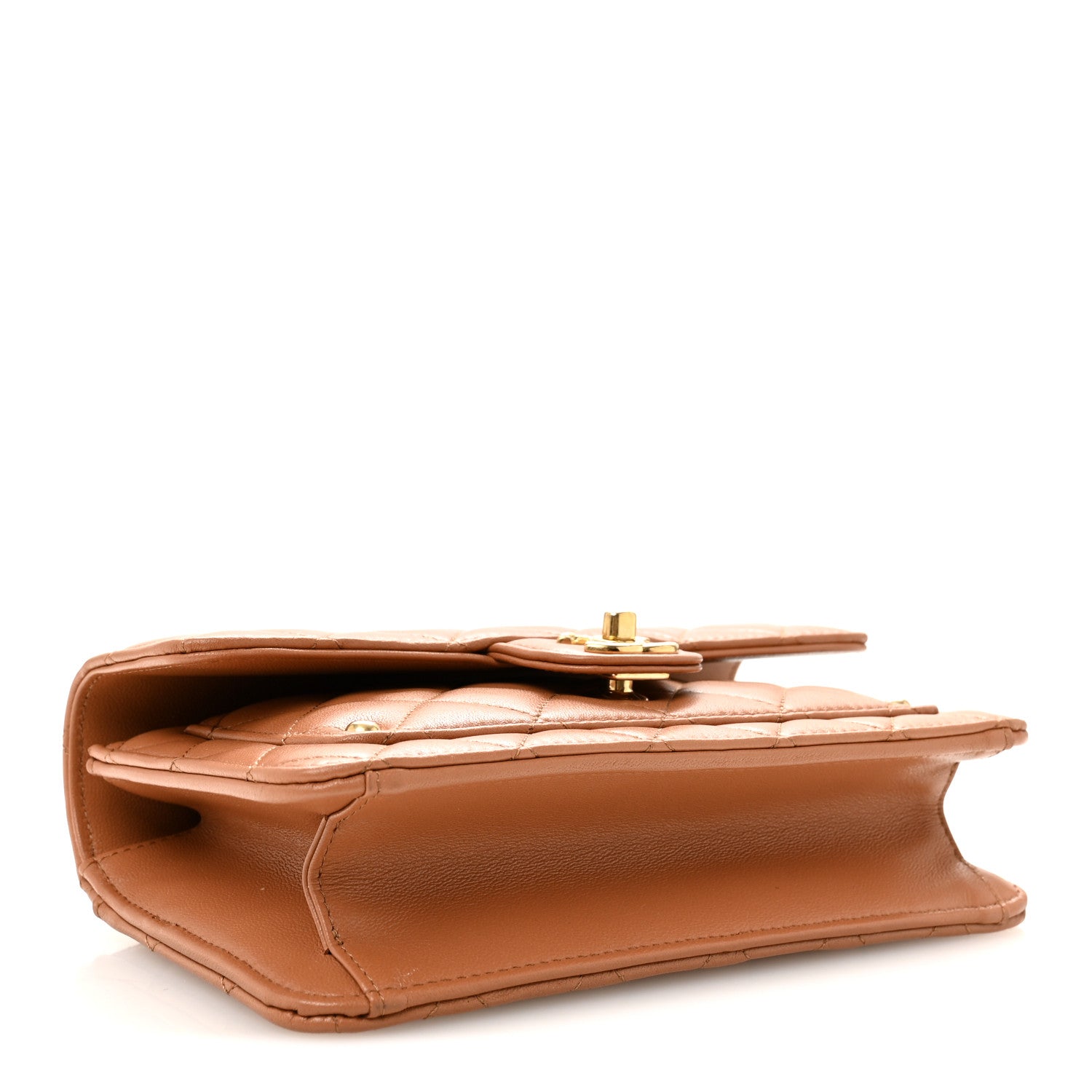 Lambskin Quilted Preppy Satchel Wallet On Chain WOC Brown