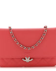 Grained Calfskin Quilted CC Box Wallet On Chain WOC Pink
