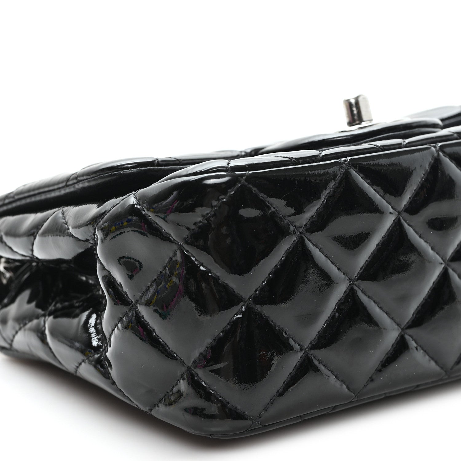 Patent Calfskin Quilted Mini Square Flap Black