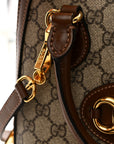GG Supreme Monogram Azalea Calfskin Small Horsebit 1955 Top Handle Bag Beige Ebony Brown Sugar