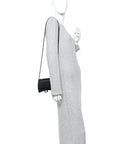 Shiny Calfskin Monochrome Crocodile Embossed Hourglass Chain Bag Black