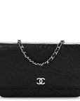 Lambskin Camellia Embossed Wallet On Chain WOC Black