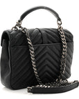 Sheepskin Matelasse Chevron Monogram Medium College Bag Black