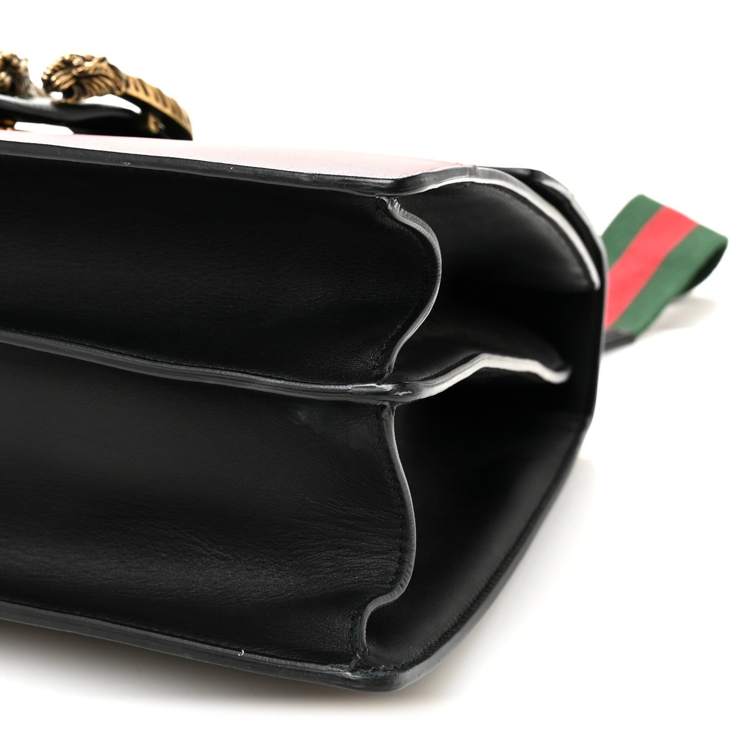 Calfskin Bamboo Web Large Dionysus Top Handle Bag Black Bright Evergreen Hibiscus Red