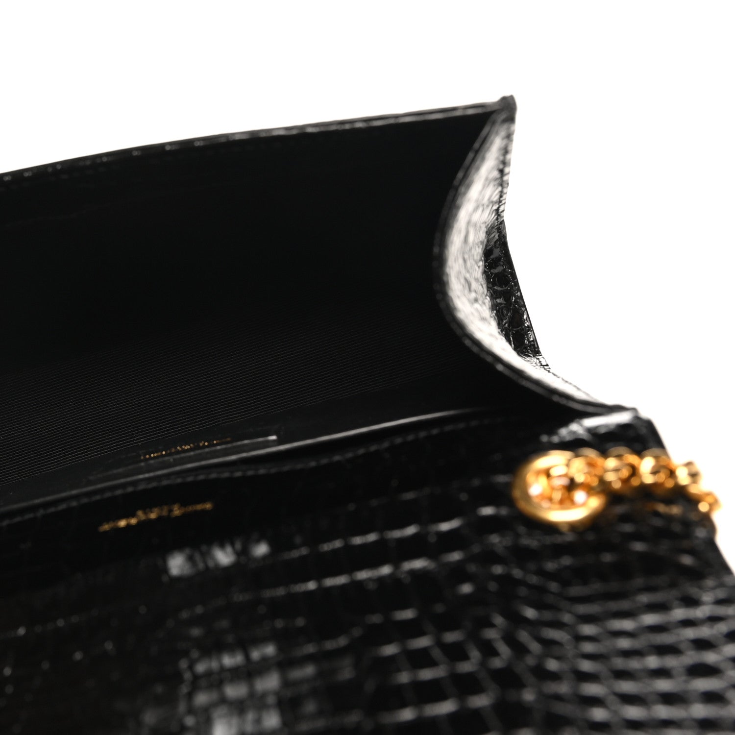Calfskin Crocodile Embossed Small Classic Monogram Kate Tassel Satchel Black
