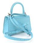 Shiny Calfskin Crocodile Embossed Hourglass Top Handle Bag XS Azur