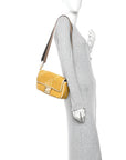 X SARA COLEMAN Canvas Vitello King Seta FF Fish Eye Embroidered Baguette Mostarda White Ice
