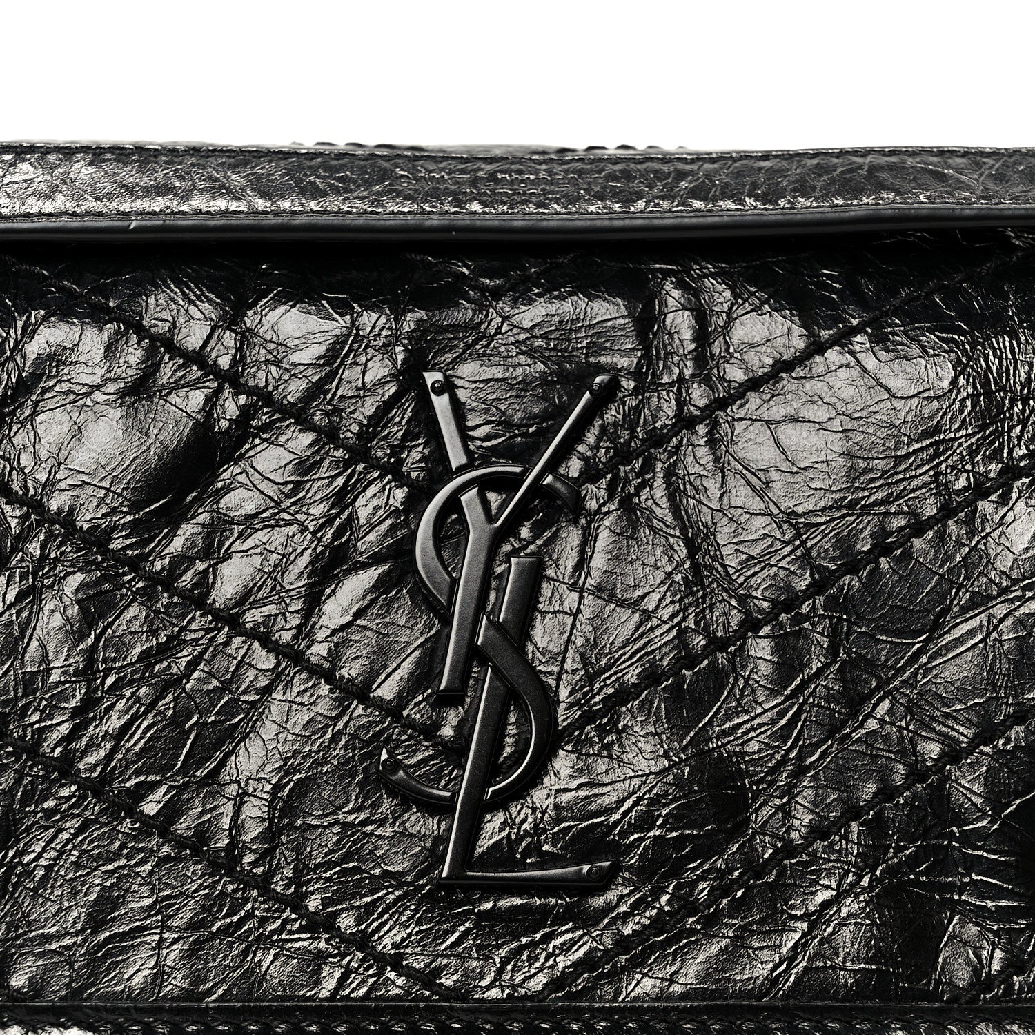 Crinkled Calfskin Matelasse Monogram Baby Niki Chain Satchel Black