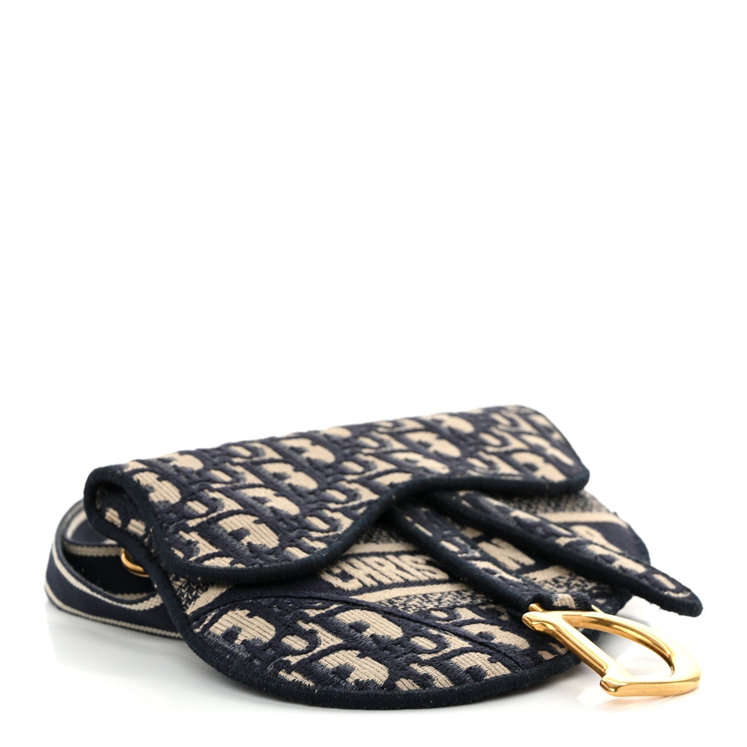 Oblique Embroidered Saddle Belt Pouch Blue