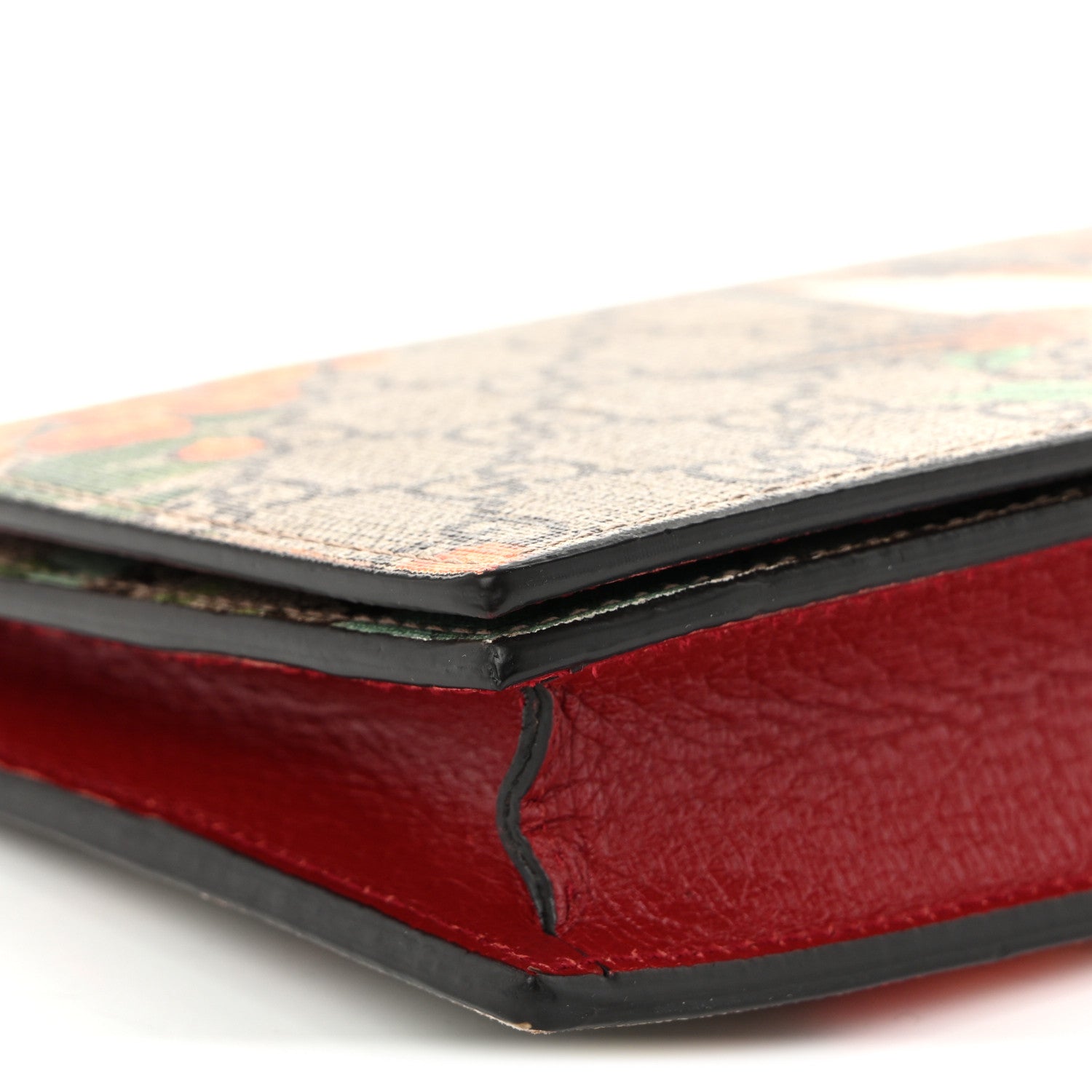 GG Supreme Monogram Tian Chain Wallet Beige Multicolor Red