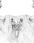 Metallic Caviar Quilted Mini CHNL 25 Handbag Silver