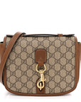 GG Supreme Monogram Textured Calfskin Emblem Mini Shoulder Bag Beige Dark Brown