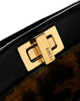 Shearling Nappa Macro FF 1974 Mini Peekaboo Iconic Satchel Tobacco Black