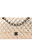 Metallic Lambskin Quilted Medium Double Flap Gold Black