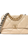 Lambskin Quilted Large CHNL 19 Flap Beige