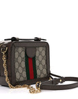 GG Supreme Monogram Mini Ophidia Top Handle Shoulder Bag Brown