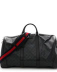 Soft GG Supreme Monogram Appia Calfskin Web Large Carry On Duffle Bag Black Grey