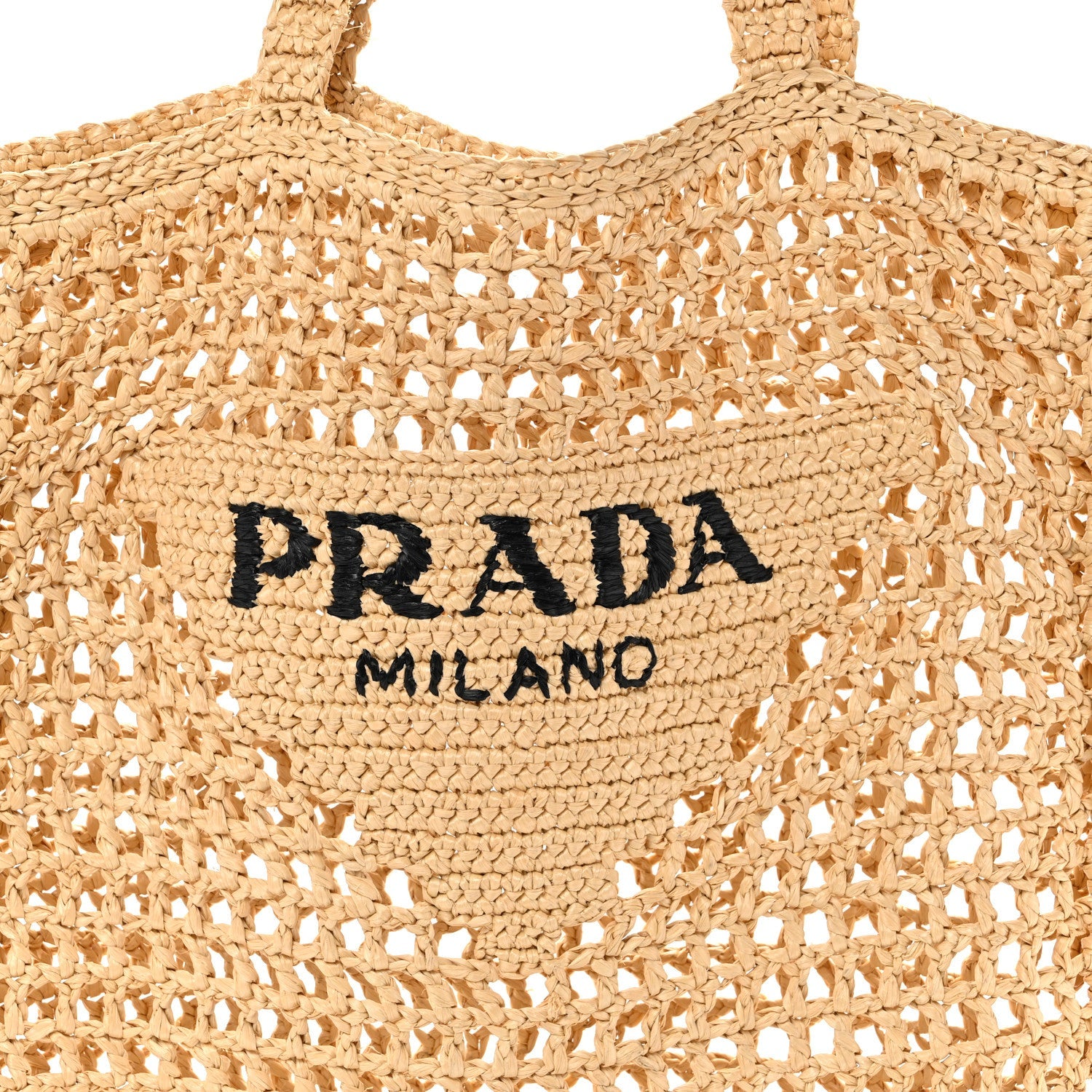 Yarn Raffia Effect Crochet Logo Embroidered Tote Bag Naturale