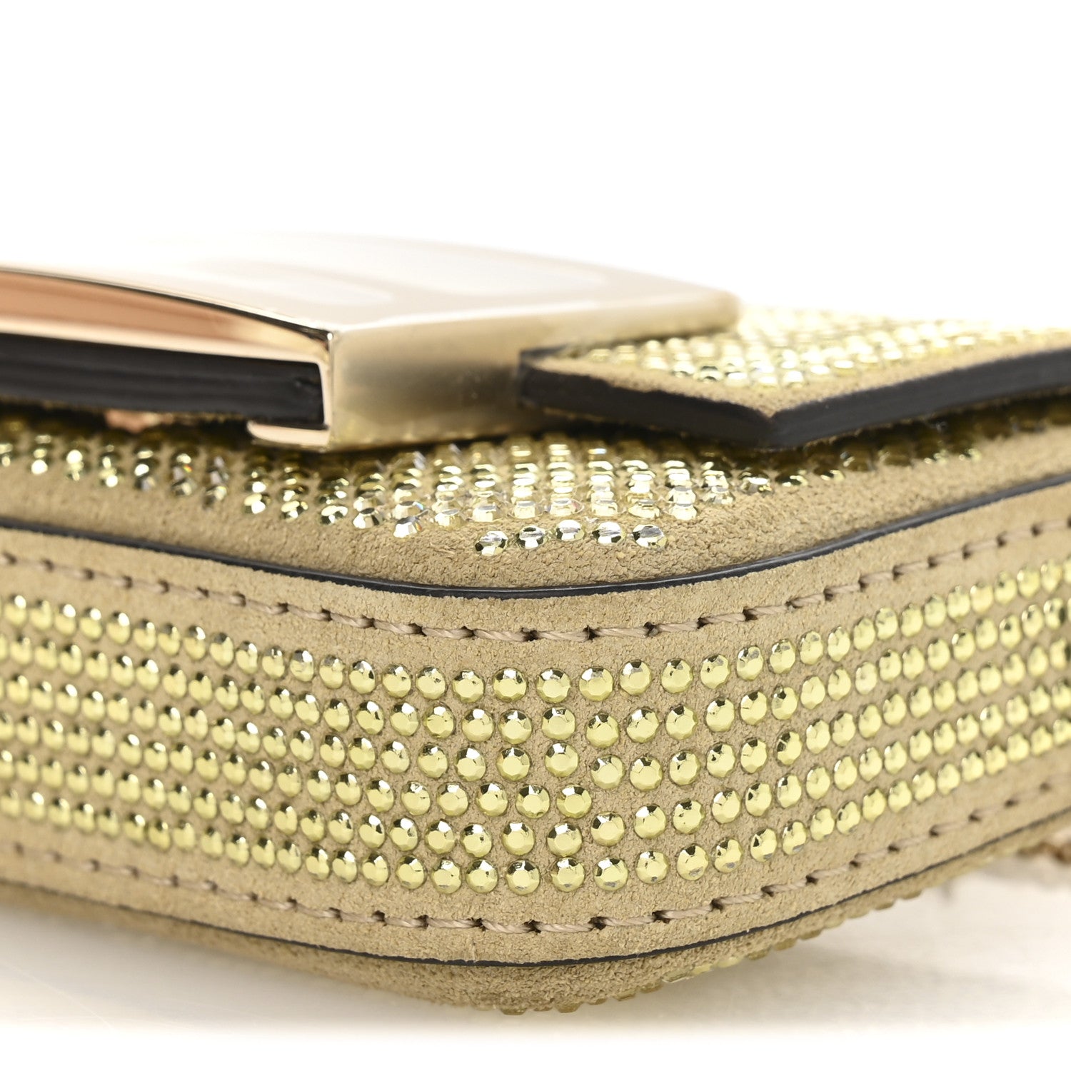 Crystal Vitello Laminato FF Nano Maxi Buckle Baguette Charm Light Gold