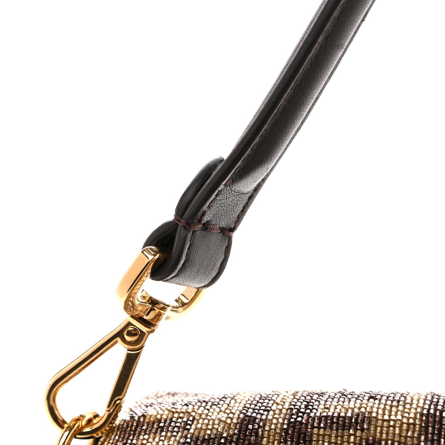 Vitello King Beaded Zucca Baguette Mogano Panna Ebano