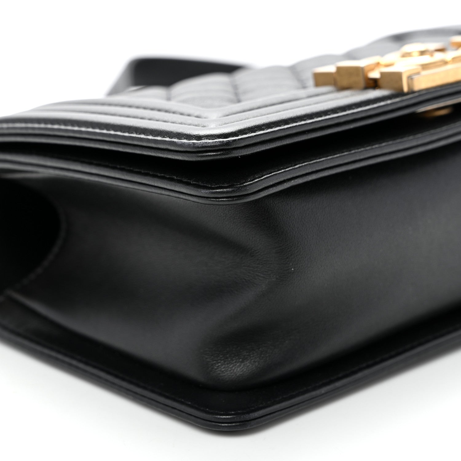 Calfskin Quilted Small Boy Flap Black