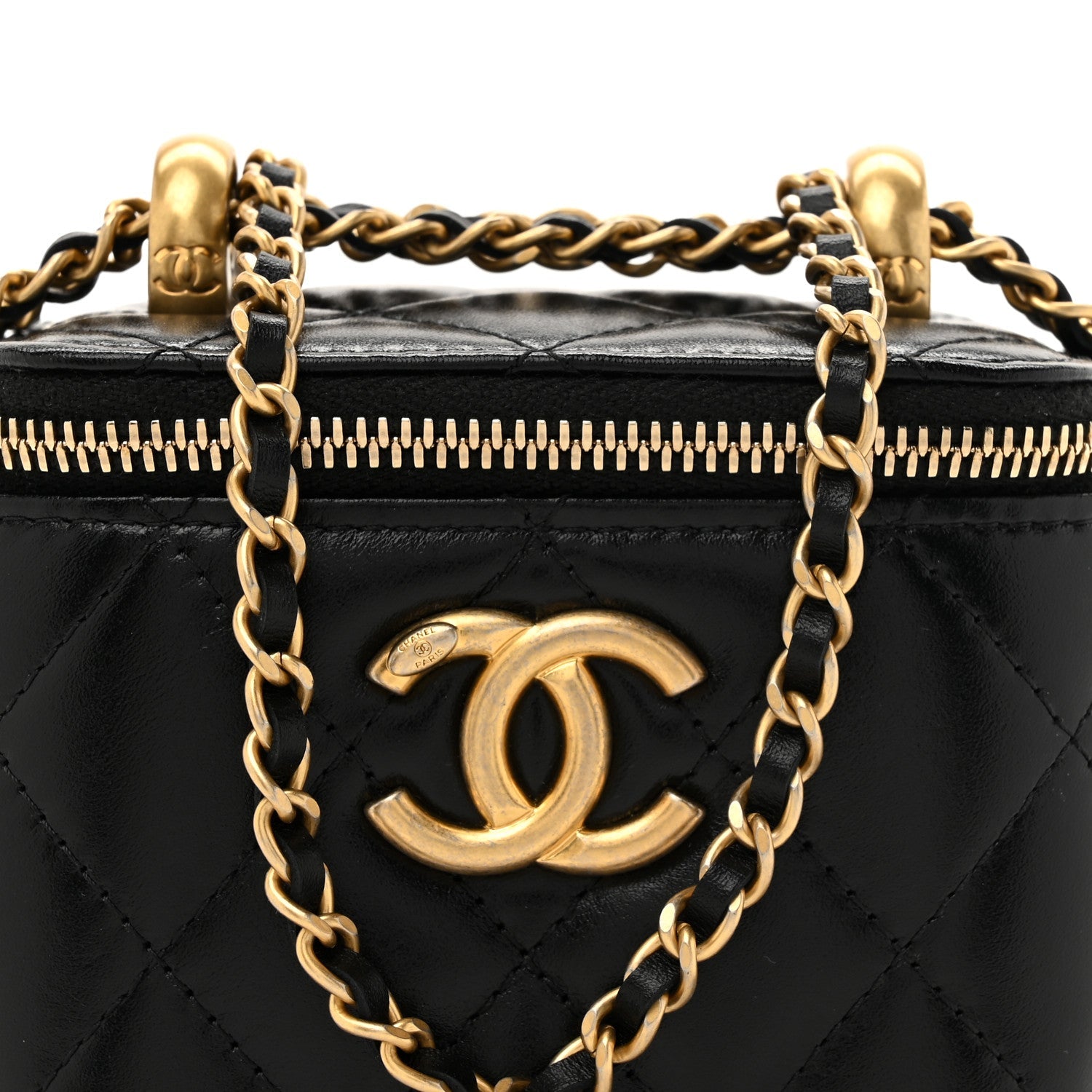 Calfskin Quilted Mini Perfect Fit Vanity Case With Chain Black