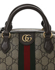 GG Supreme Monogram Textured Dollar Calfskin Web Super Mini Ophidia Top Handle Bowler Bag Beige Ebony New Acero