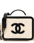 Caviar Quilted Small CC Filigree Vanity Case White Black