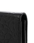 Lambskin Camellia Embossed Wallet On Chain WOC Black
