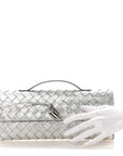 Metallic Lambskin Intrecciato Long Andiamo Top Handle Clutch Silver