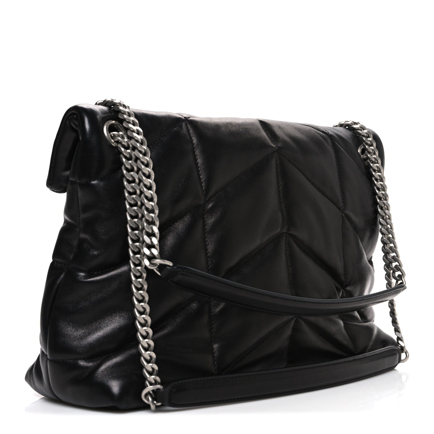 Lambskin Quilted Medium Loulou Puffer Monogram Chain Satchel Black