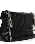 Lambskin Quilted Medium Loulou Puffer Monogram Chain Satchel Black