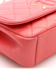 Caviar Quilted Small CC Filigree Flap Coral