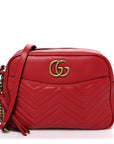 Calfskin Matelasse Medium GG Marmont Chain Shoulder Bag Hibiscus Red