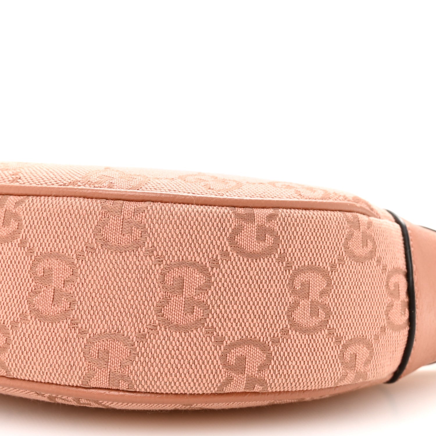 GG Supreme Monogram Textured Calfskin Web Mini Ophidia Half Moon Hobo Rose Pink