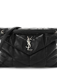 Lambskin Quilted Medium Loulou Puffer Monogram Chain Satchel Black