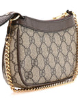GG Supreme Monogram Textured Dollar Calfskin Mini Ophidia Chain Bag Beige Ebony