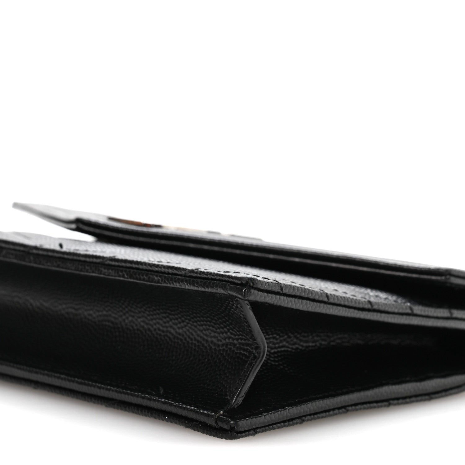 Grain De Poudre Matelasse Chevron Monogram Envelope Chain Wallet Black