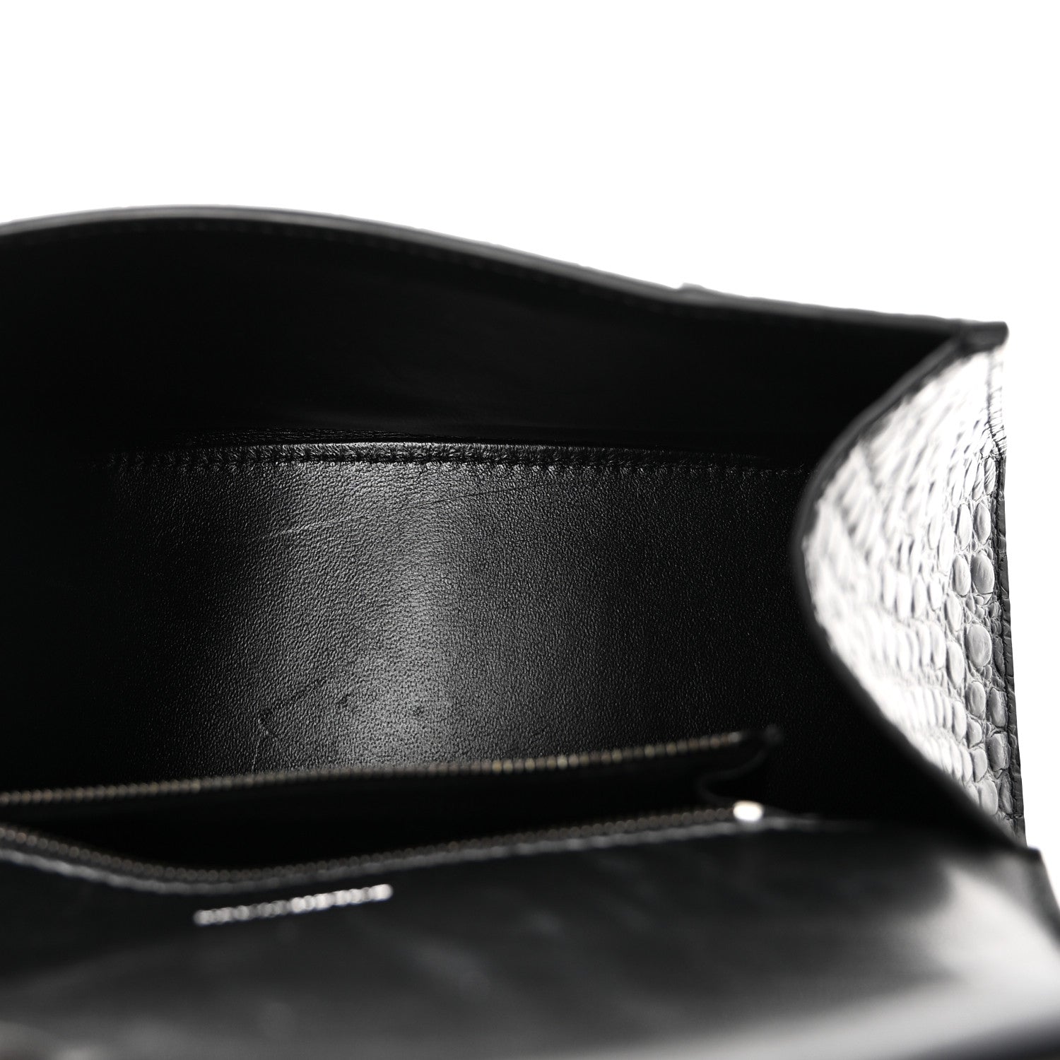 Shiny Calfskin Monochrome Crocodile Embossed Small Hourglass Top Handle Bag Black