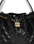 Shiny Crumpled Calfskin Quilted Small CHNL 25 Handbag Black