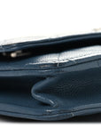 Shiny Caviar Quilted Enamel CC Wallet On Chain WOC Blue